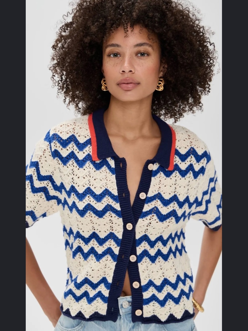 Trovata Birds Of Paradis Paloma Cream and Blue Chevron Cardigan Size S